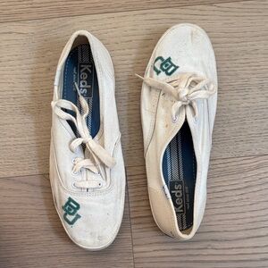 Keds Cream Canvas Sneakers with Green Accents